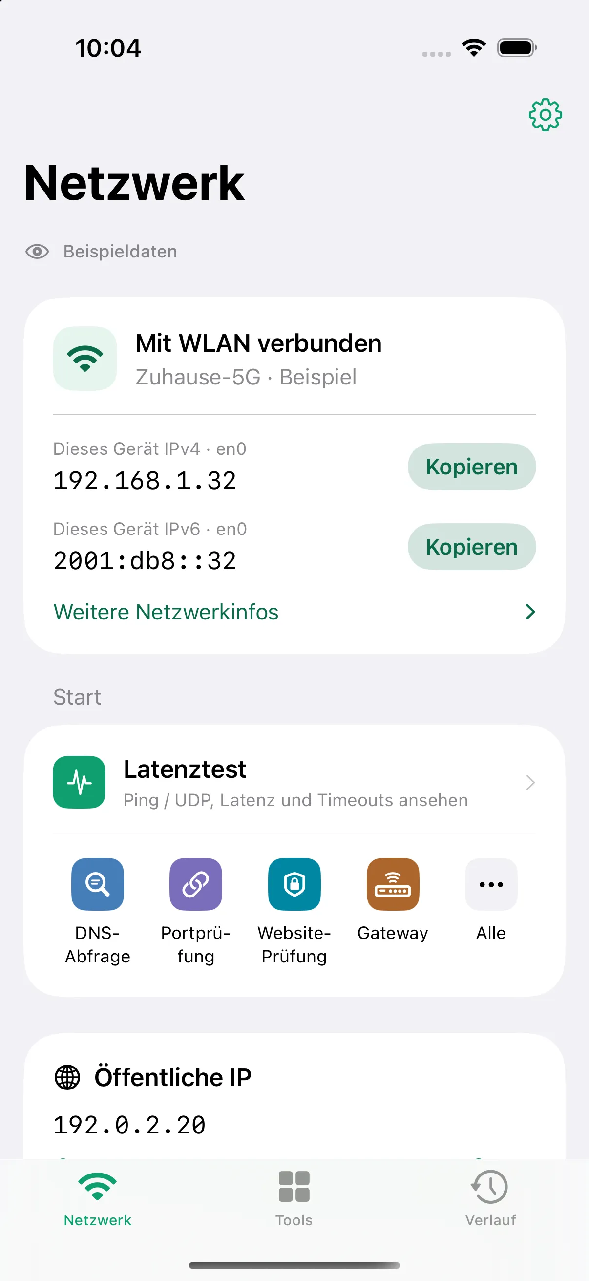 Der Tab „Netzwerk“