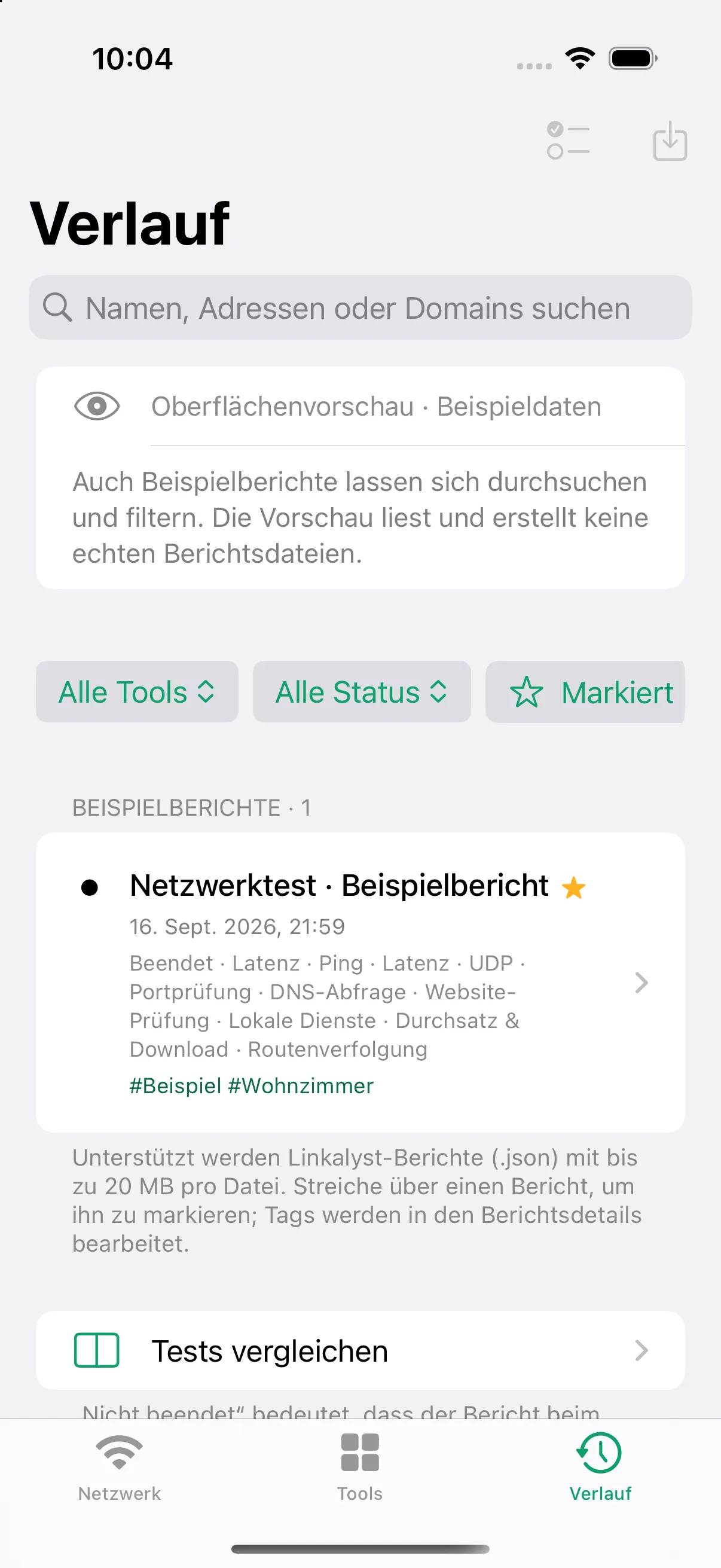 Der Tab „Verlauf“